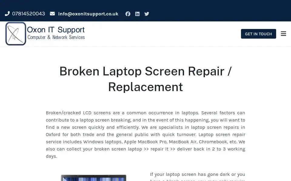 Screenshot of oxonitsupport.co.uk