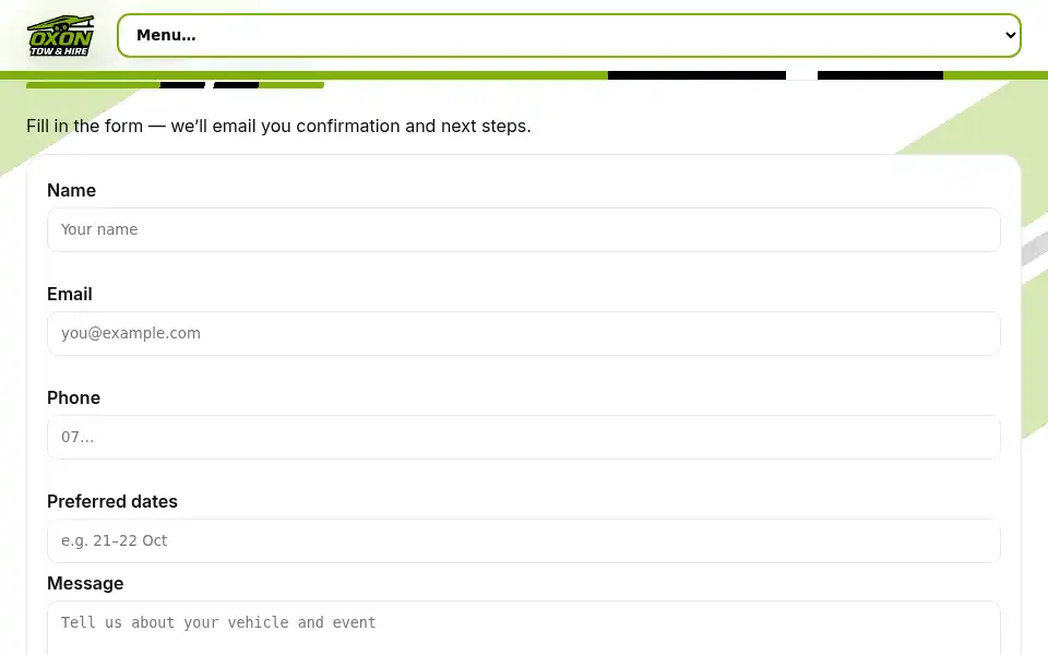 Screenshot of oxontowandhire.co.uk