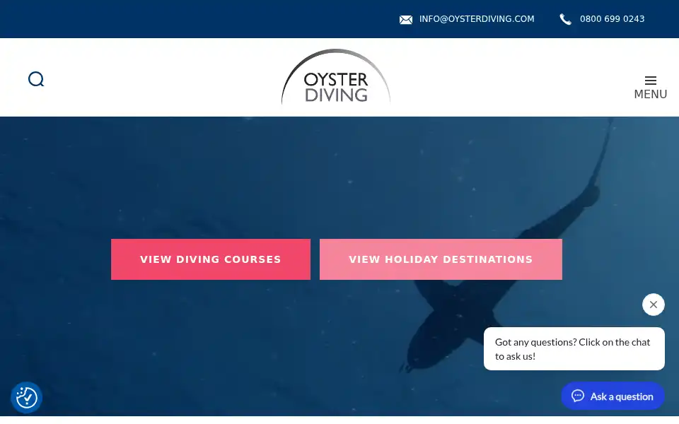 Screenshot of oysterdiving.com