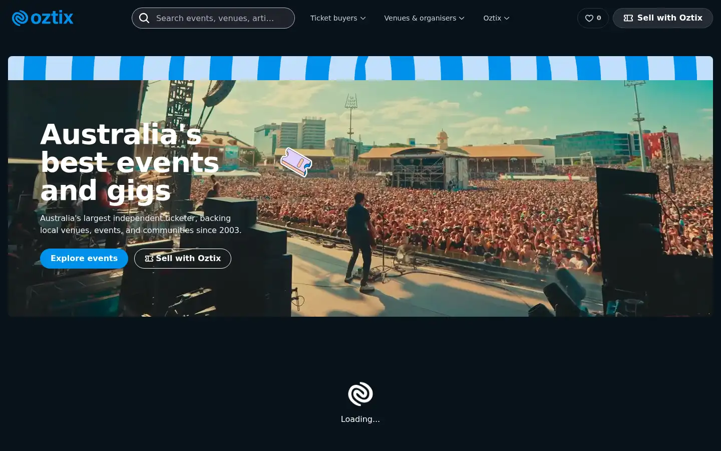 Screenshot of oztix.com.au