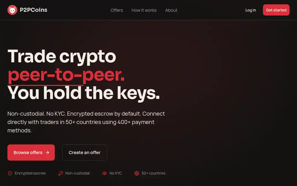 Screenshot of p2pcoins.io