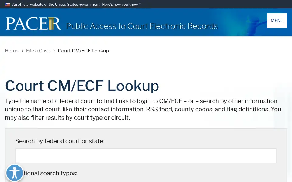 Screenshot of pacer.gov