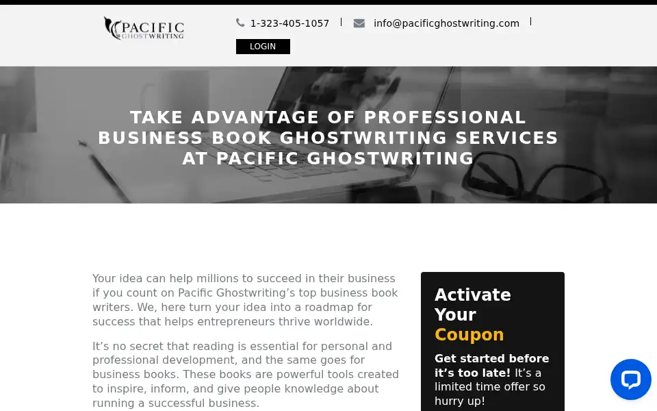 Screenshot of pacificghostwriting.com
