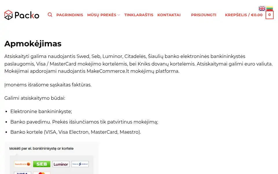 Screenshot of packo.lt