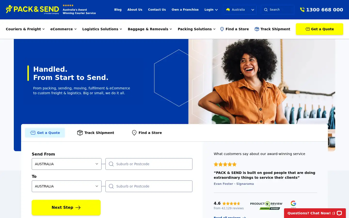 Screenshot of packsend.com.au