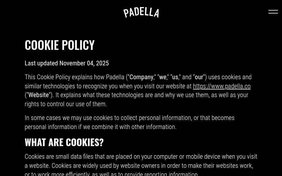 Screenshot of padella.co
