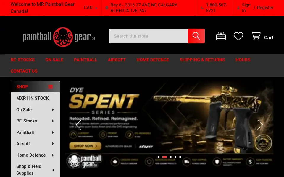 Screenshot of paintballgear.ca