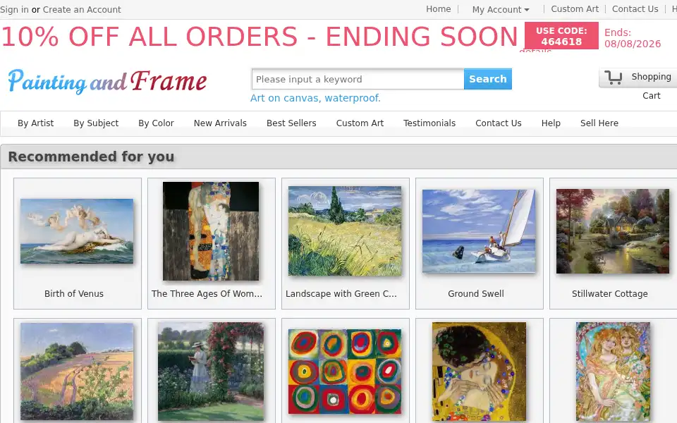 Screenshot of paintingandframe.com