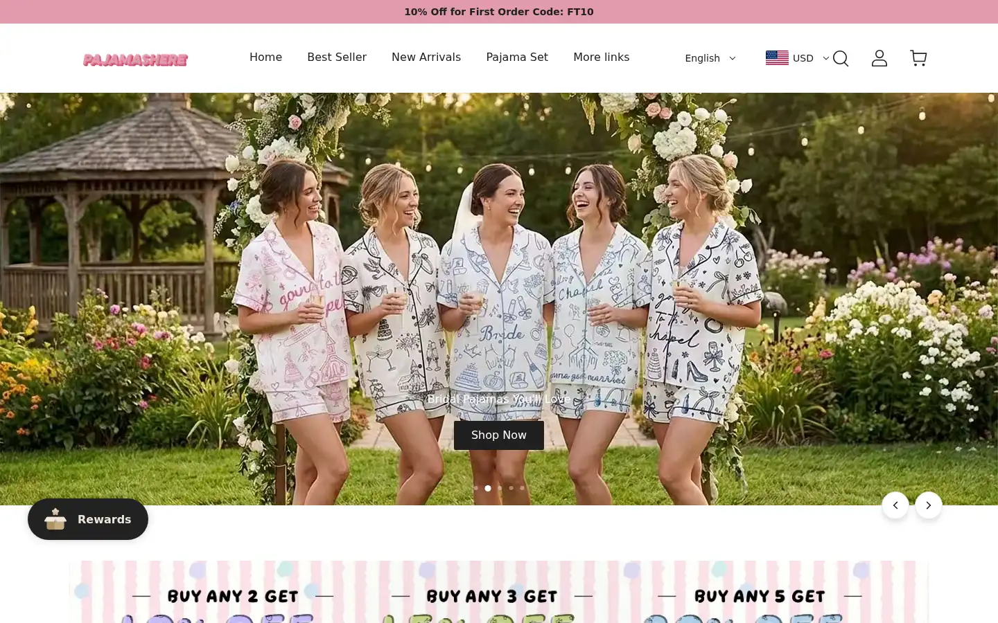 Screenshot of pajamashere.com