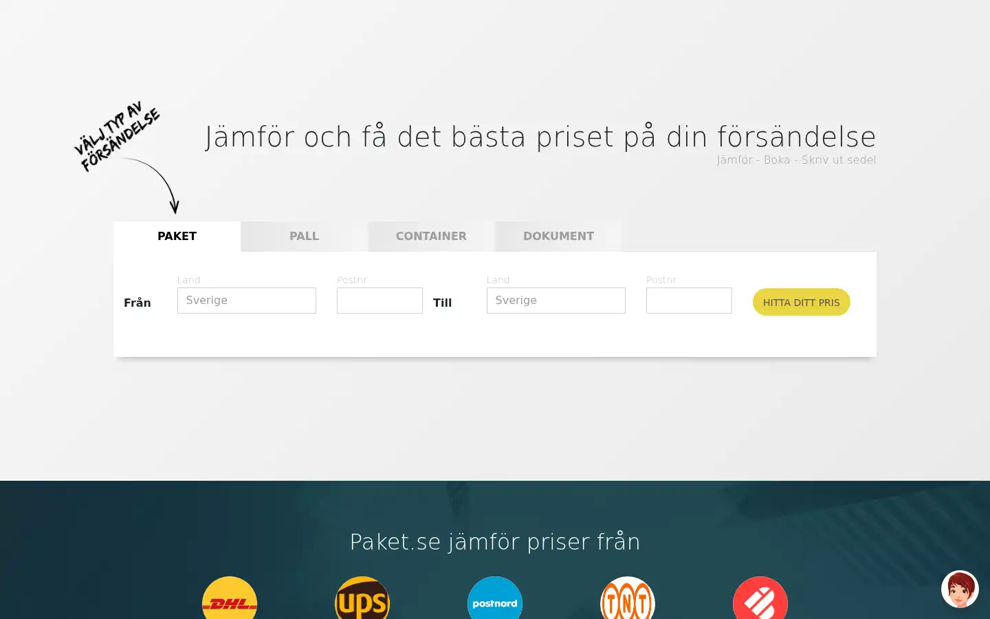 Screenshot of paket.se