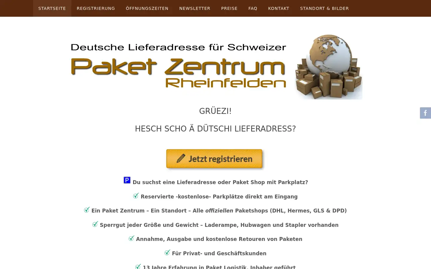 Screenshot of paketzentrum-rheinfelden.de