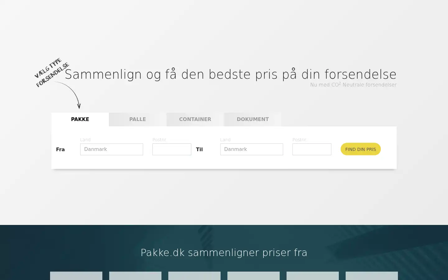 Screenshot of pakke.dk