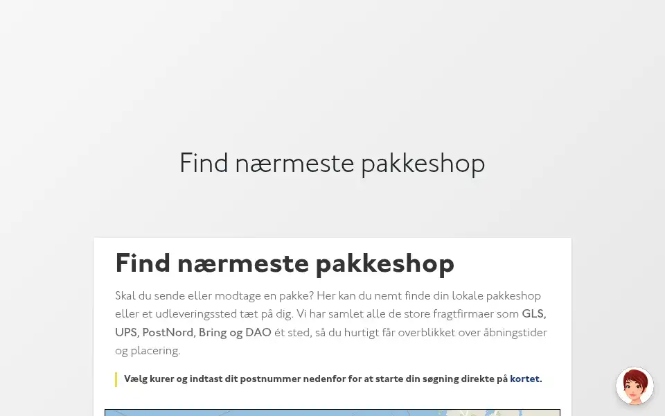Screenshot of pakkeshop.pakke.dk