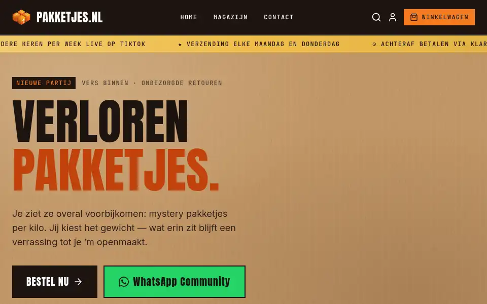 Screenshot of pakketjes.nl
