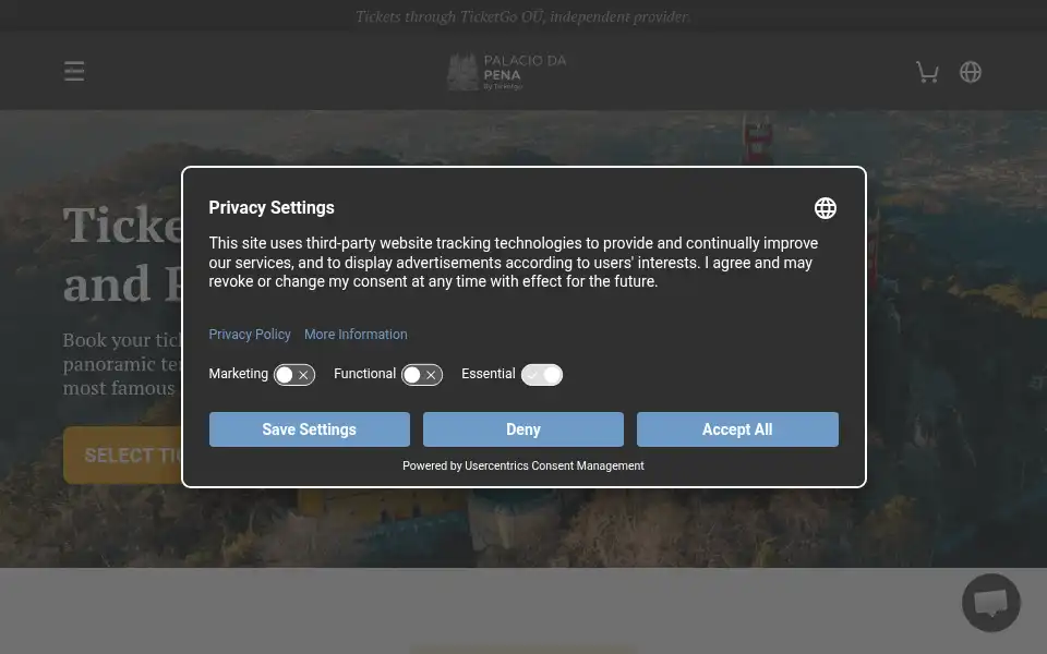 Screenshot of palaciodapenaticket.com