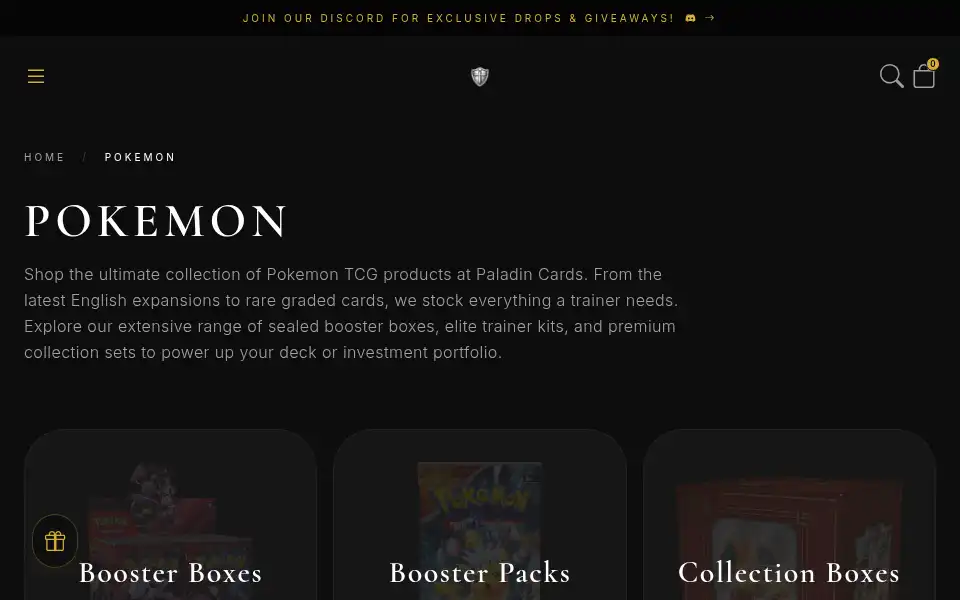 Screenshot of paladincards.co.uk