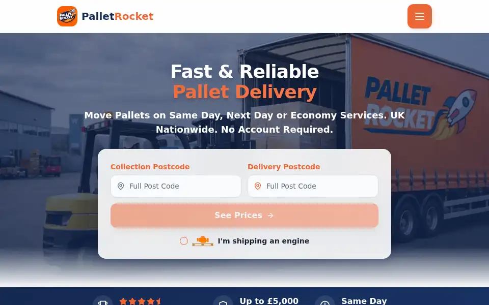 Screenshot of palletrocket.co.uk