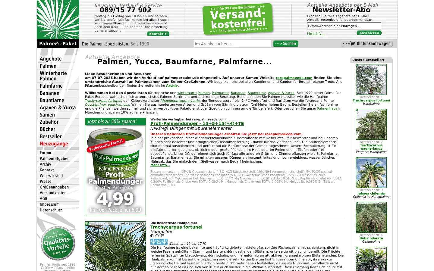 Screenshot of palmeperpaket.de