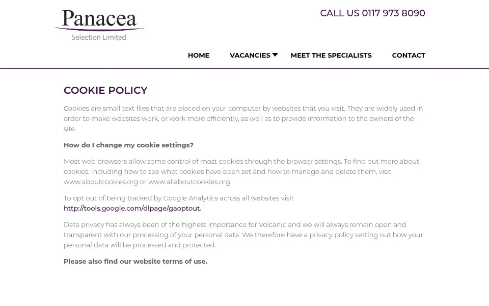 Screenshot of panacea-selection.co.uk