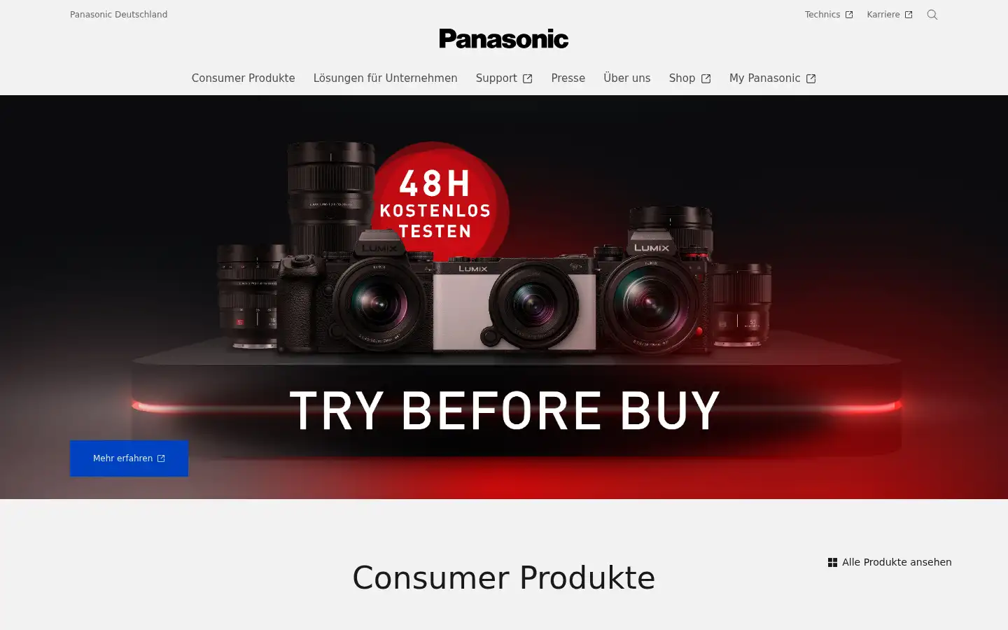 Screenshot of panasonic.de