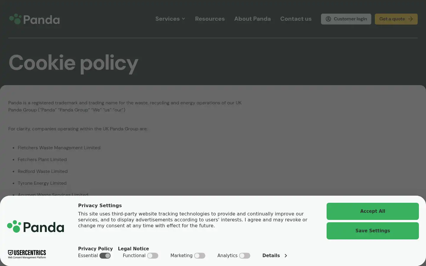 Screenshot of pandarecycling.co.uk