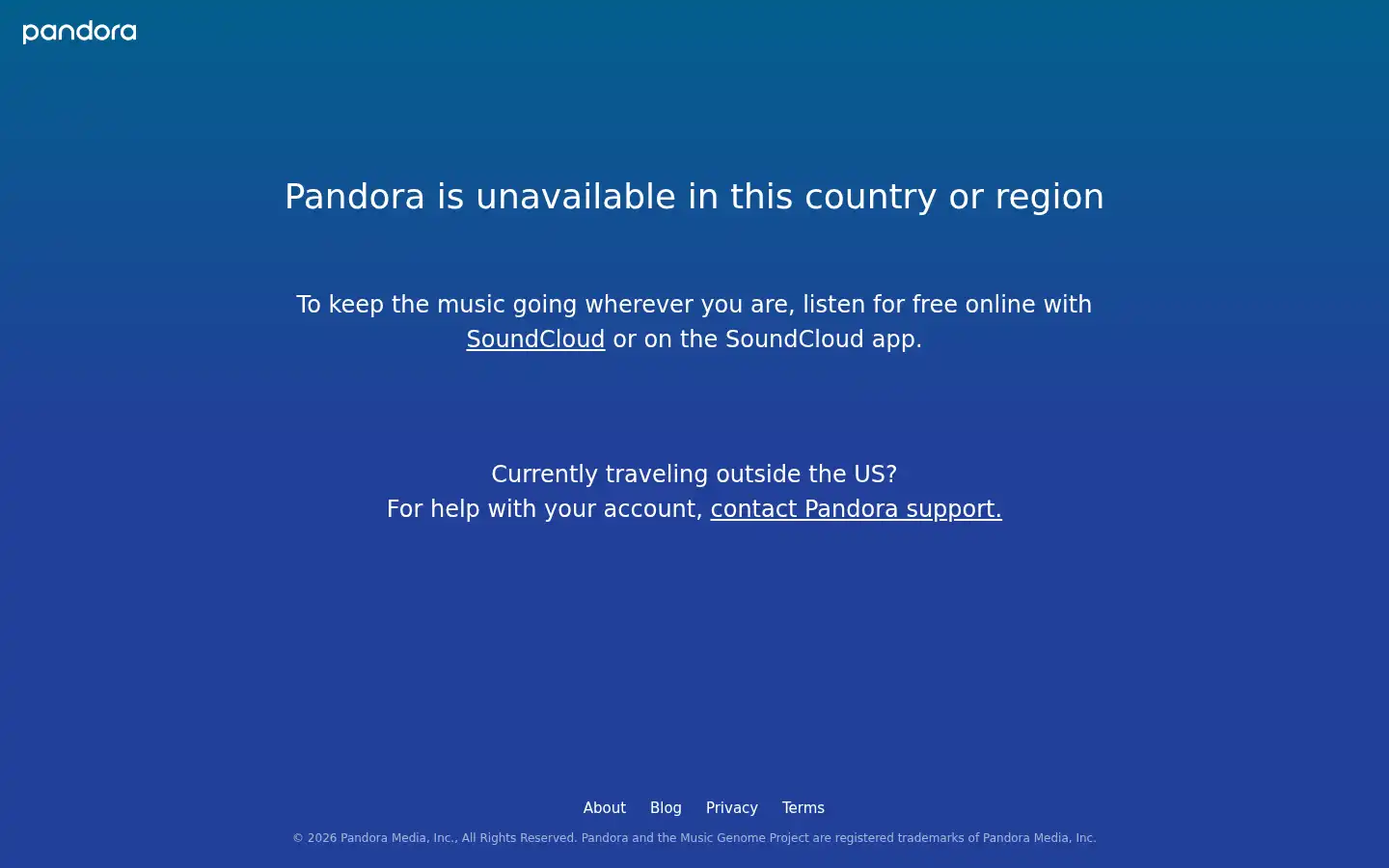 Screenshot of pandora.com