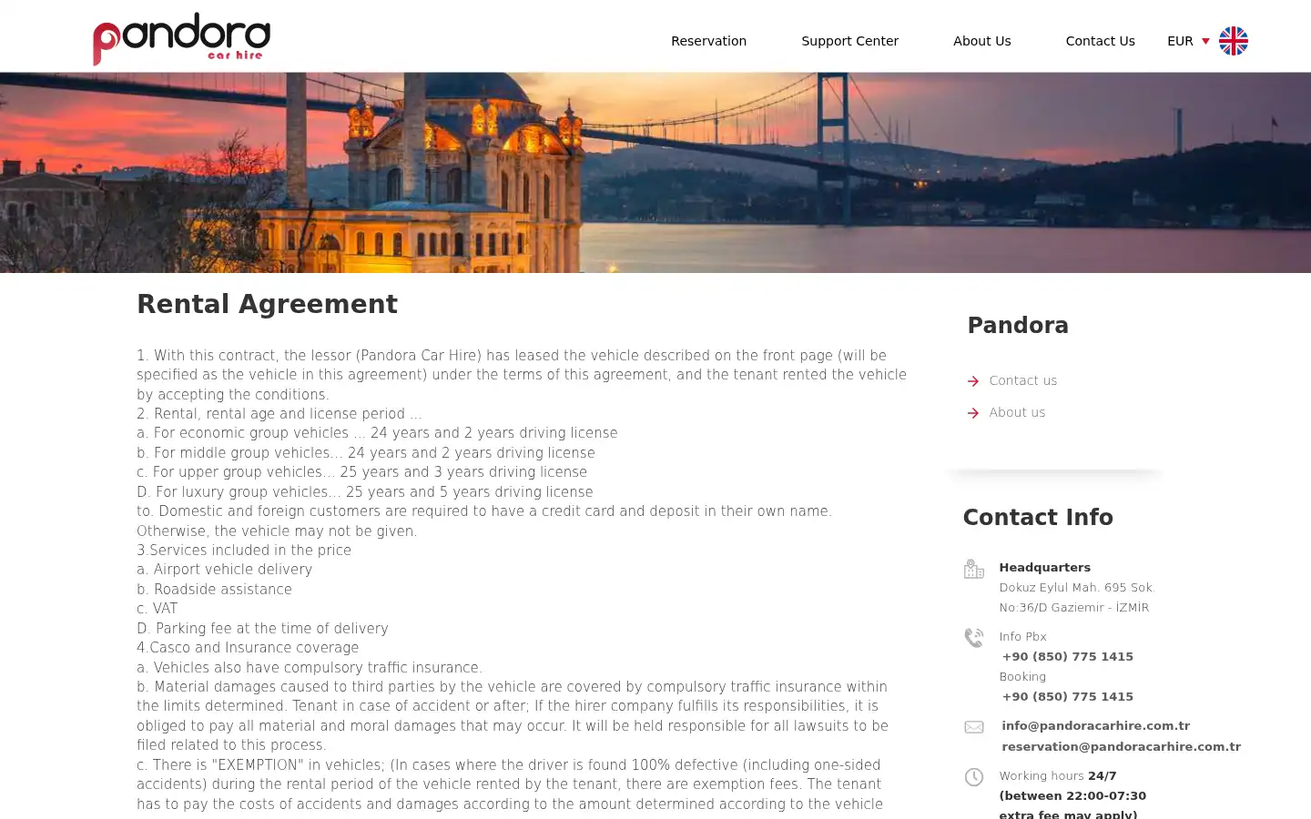 Screenshot of pandoracarhire.com.tr