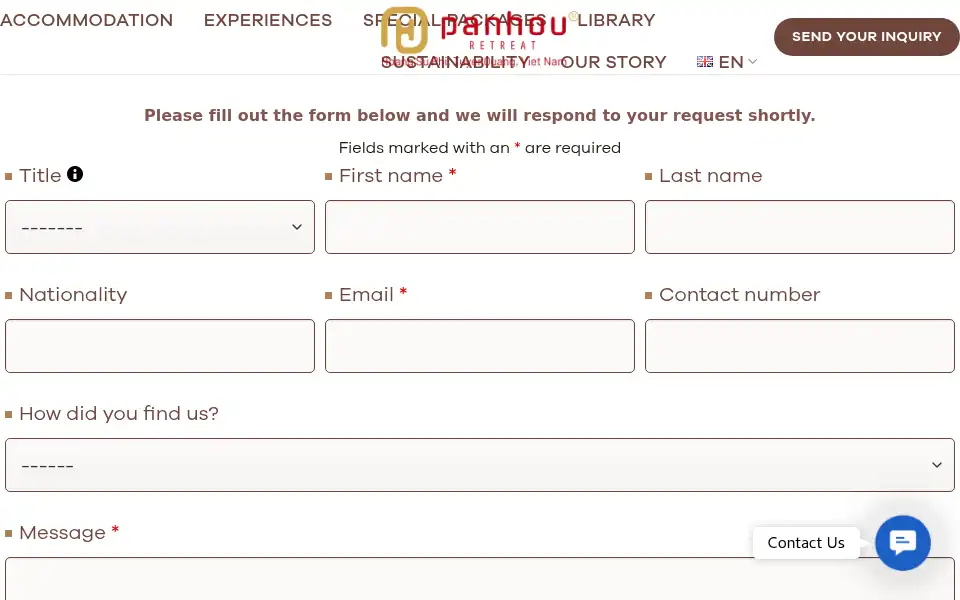 Screenshot of panhouretreat.com
