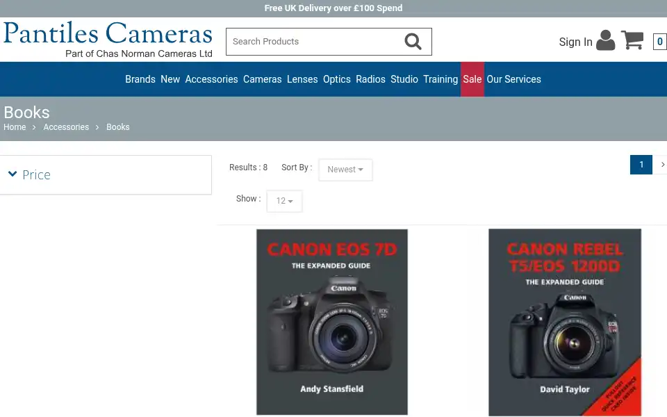 Screenshot of pantilescameras.co.uk