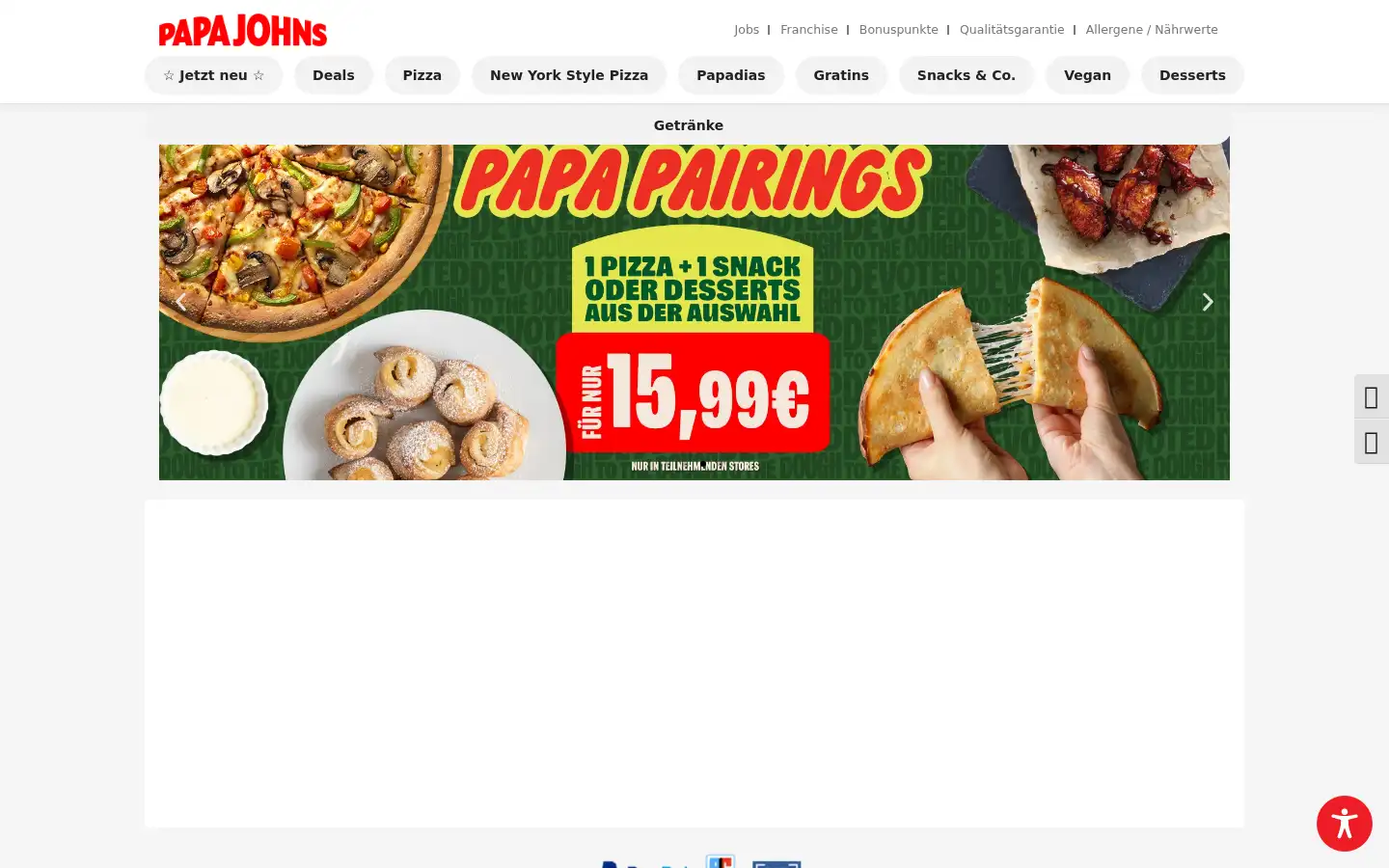 Screenshot of papajohns.com