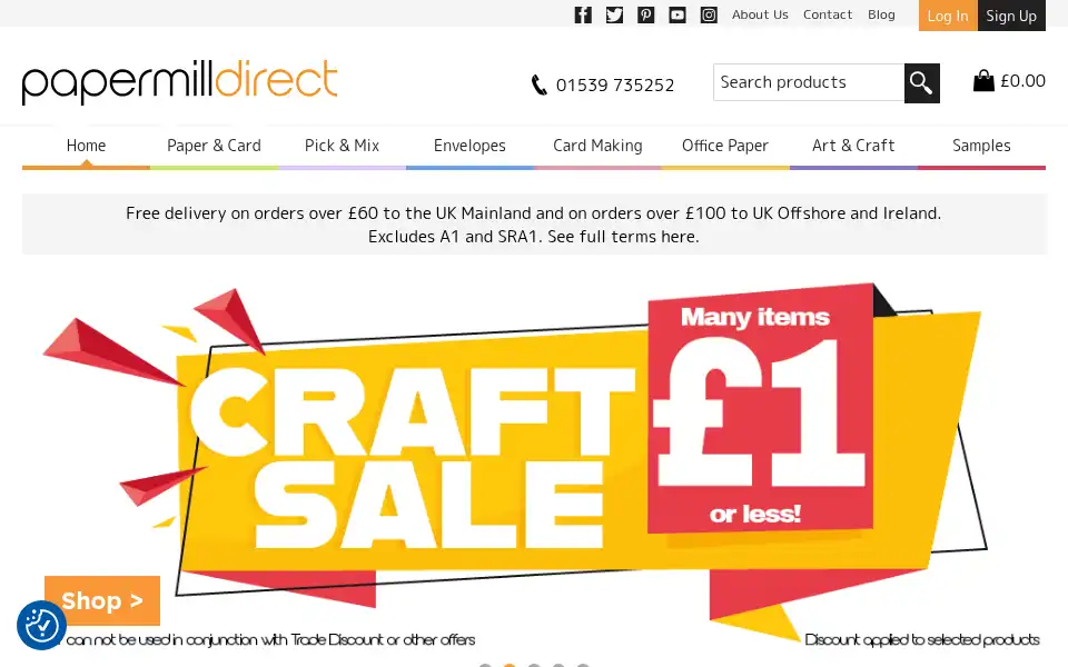 Screenshot of papermilldirect.co.uk