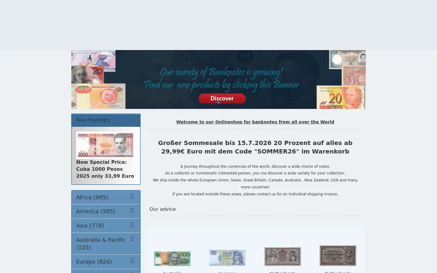 Screenshot of papermoneyshop.de