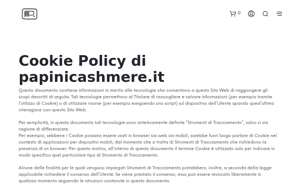 Screenshot of papinicashmere.it
