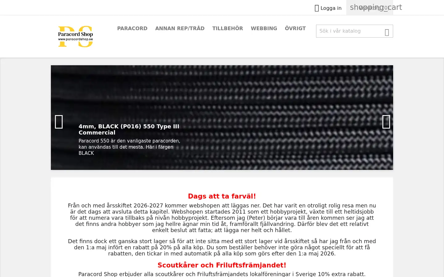 Screenshot of paracordshop.se