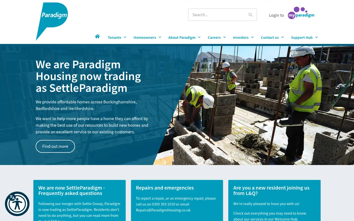 Screenshot of paradigmhousing.co.uk