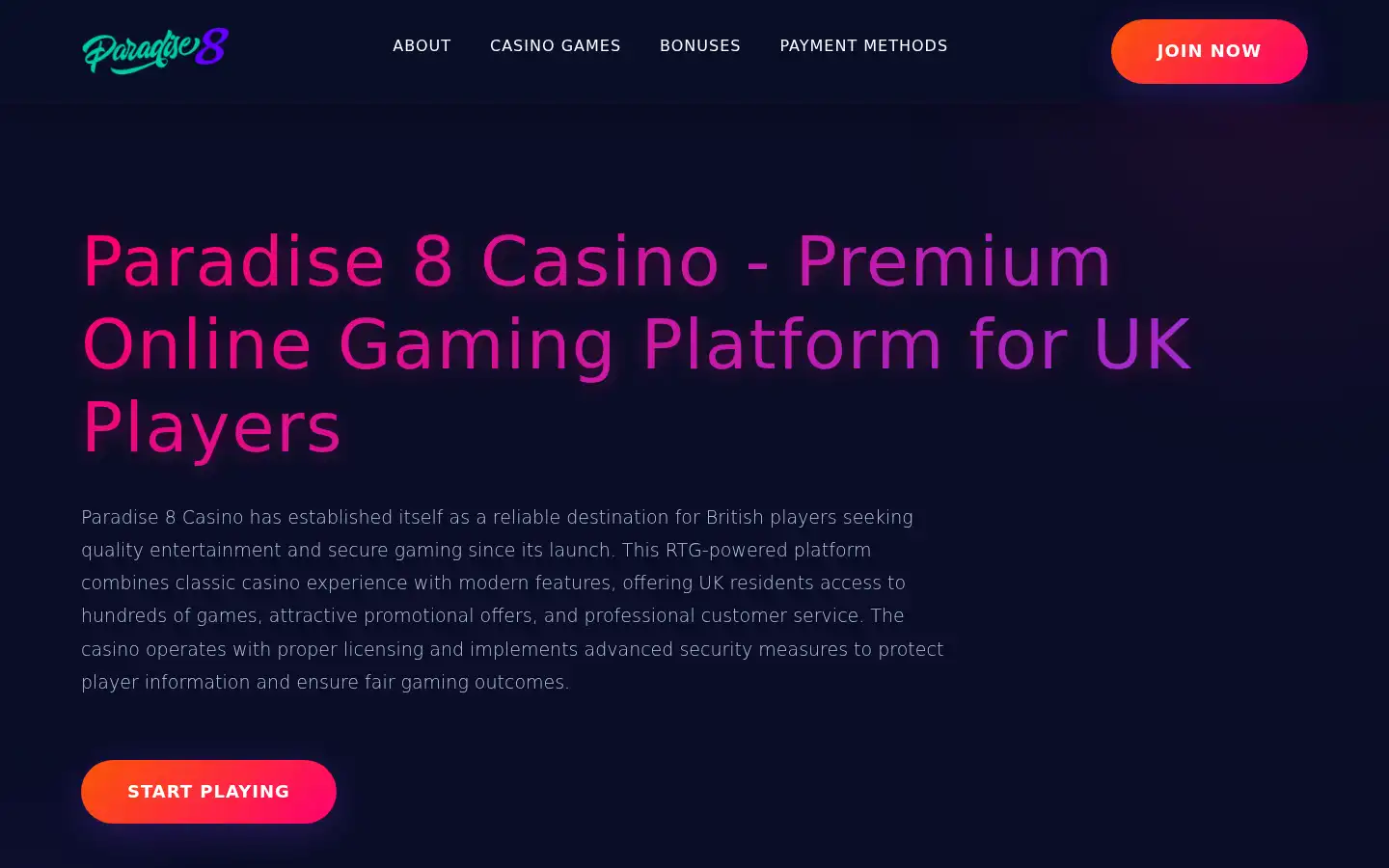Screenshot of paradise8uk.com