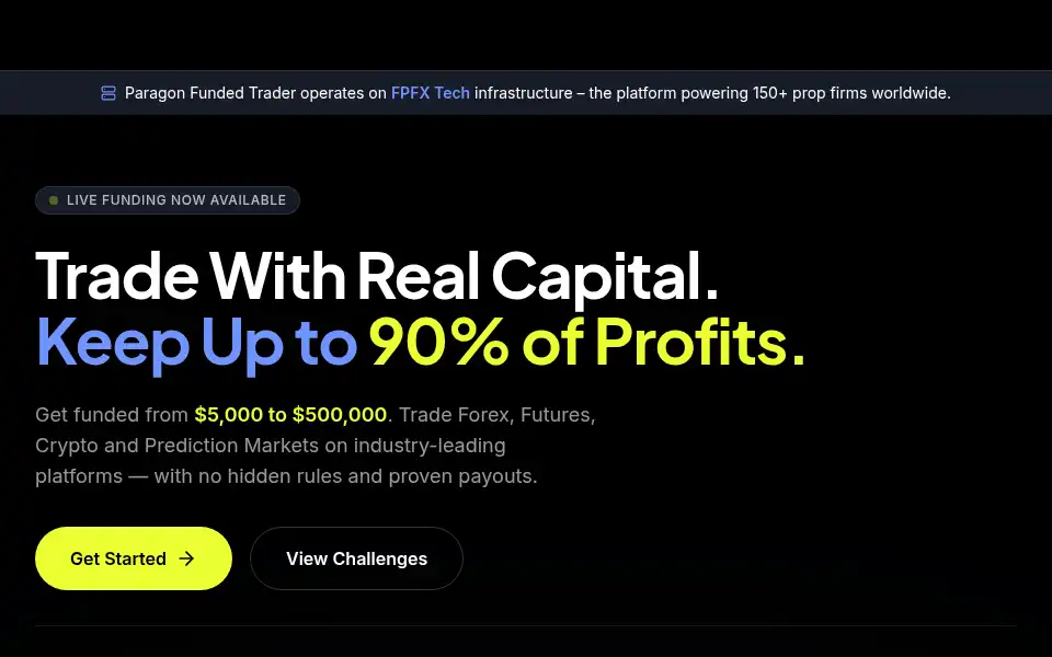 Screenshot of paragonfundedtrader.com