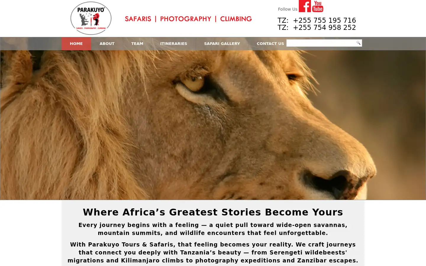 Screenshot of parakuyosafaris.com