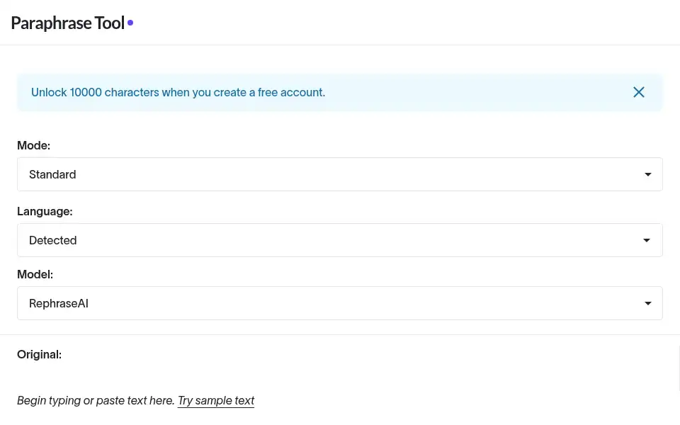 Screenshot of paraphrasetool.com
