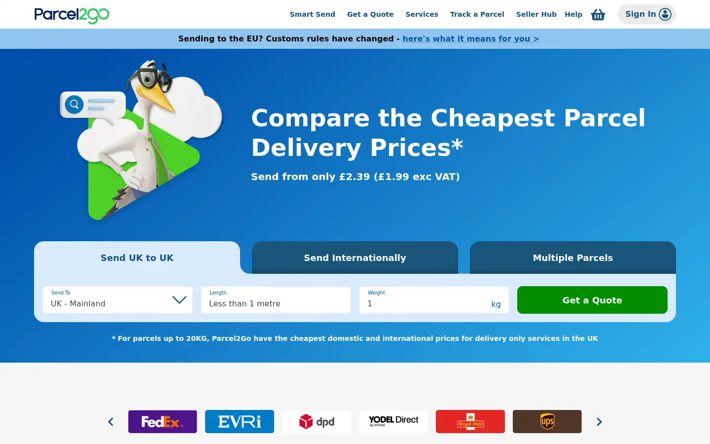 Screenshot of parcel2go.com