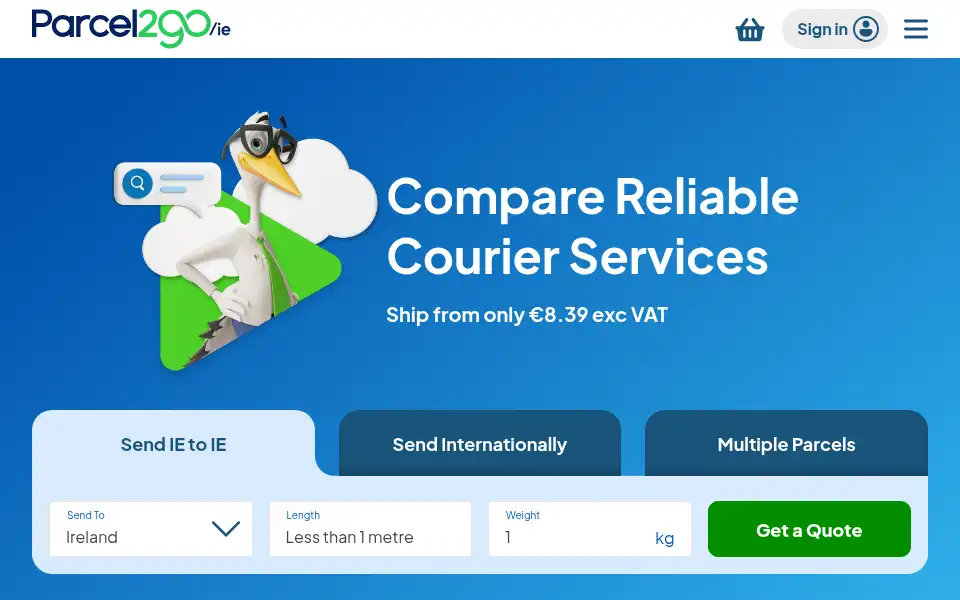 Screenshot of parcel2go.ie