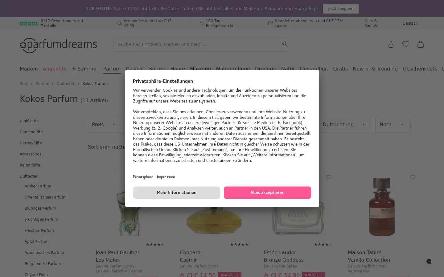 Screenshot of parfumdreams.ch
