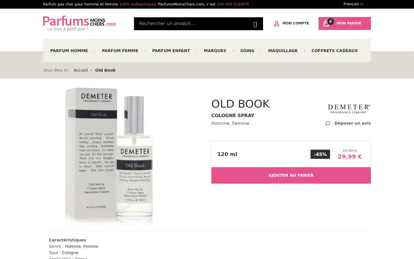Screenshot of parfumsmoinschers.com