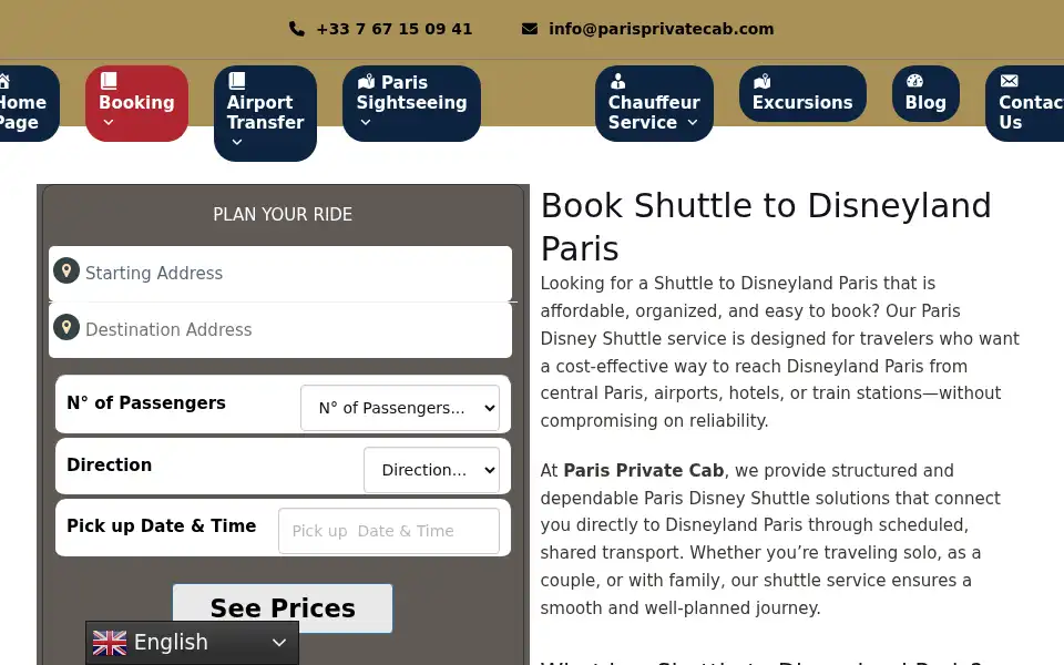 Screenshot of parisprivatecab.com