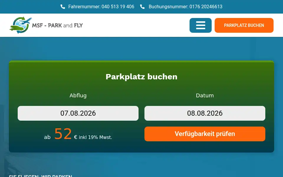 Screenshot of park-and-fly.hamburg