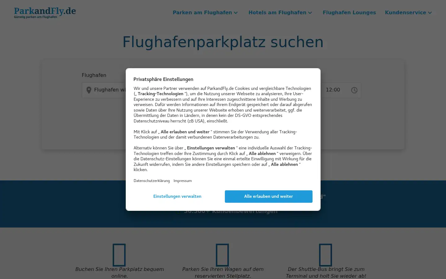 Screenshot of parkandfly.de