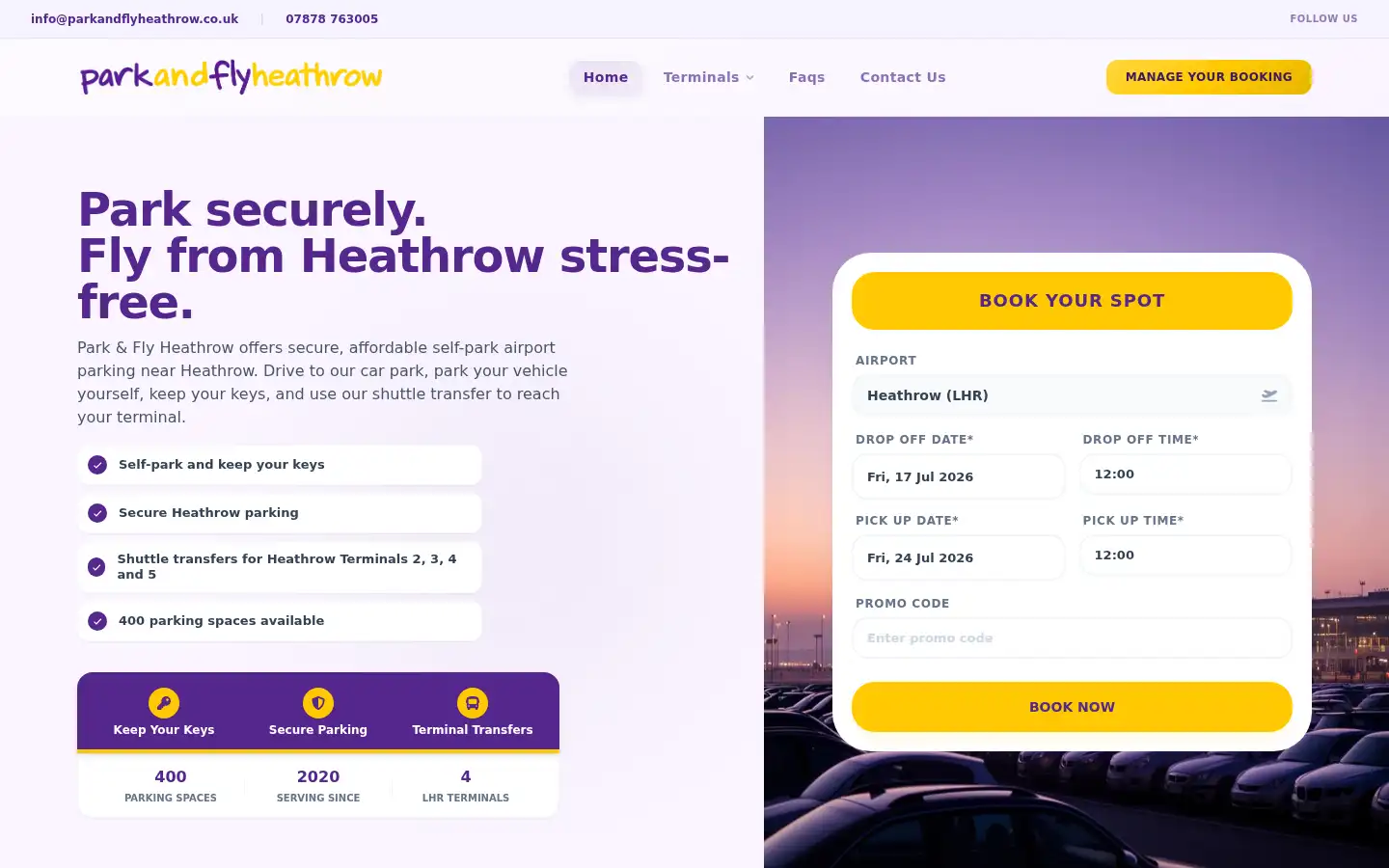 Screenshot of parkandflyheathrow.co.uk