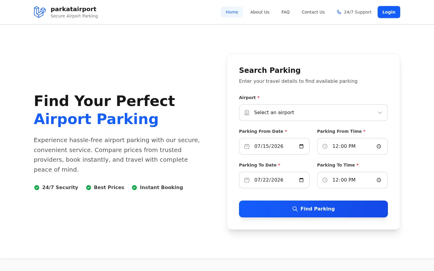 Screenshot of parkatairport.co.uk