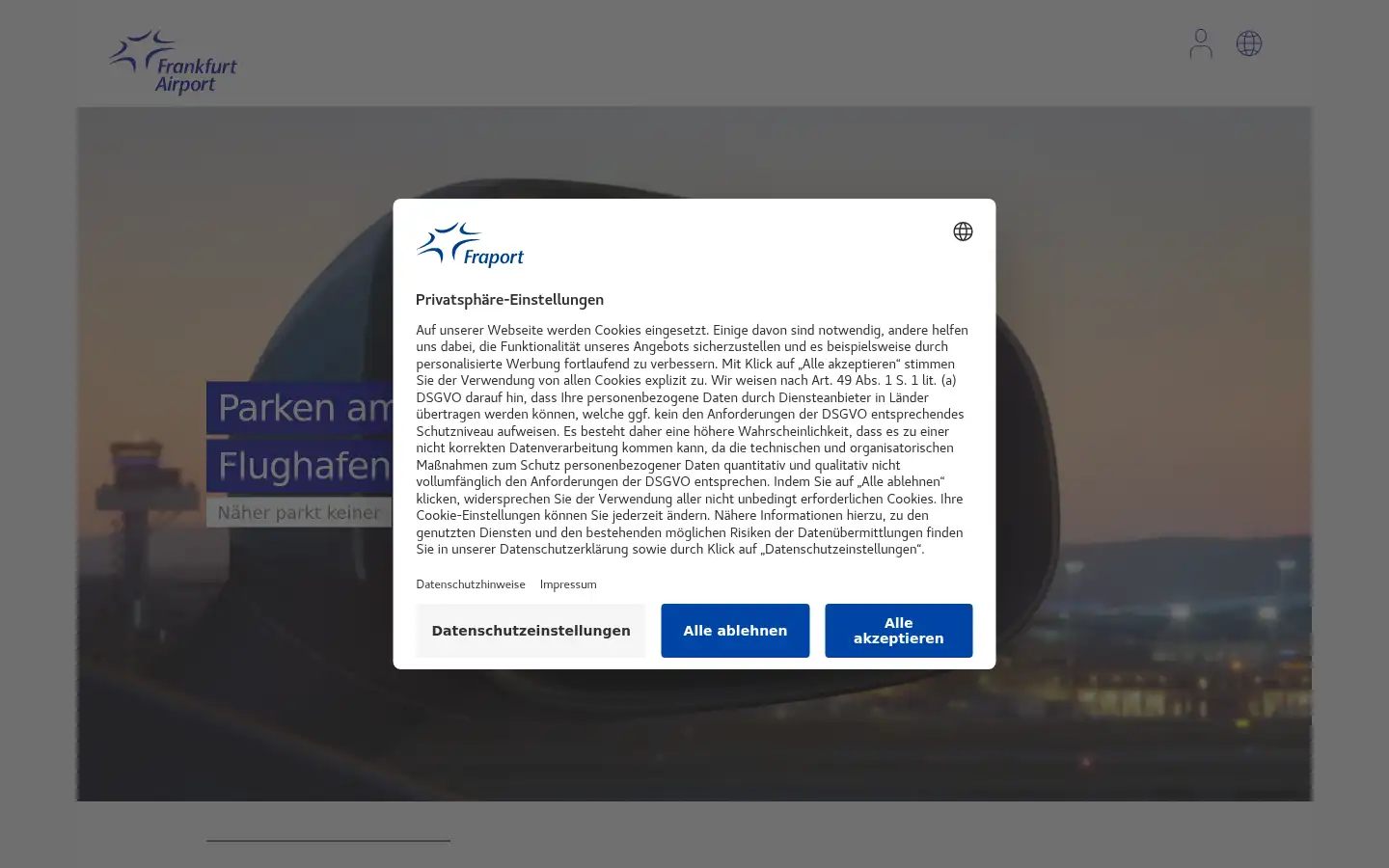 Screenshot of parken.frankfurt-airport.com
