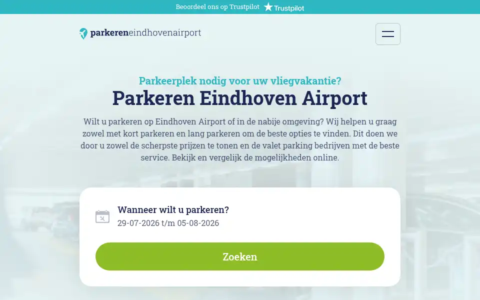 Screenshot of parkereneindhovenairport.nl